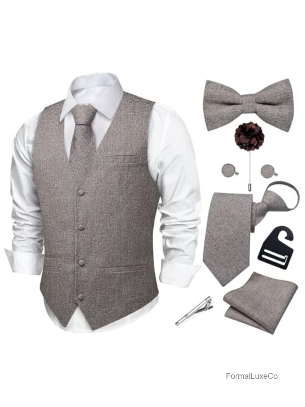 Mens Linen Vest Zipper Tie Set 8PCS Business Casual